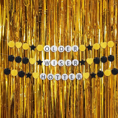 Set of 3 Friendship Bracelet Birthday Banner, 8.2 ft Pre-strung Older Wiser Hotter Party Decorations, Funny Glitter Birthday Banner for Women 30th 40th 50th 60th 70th 80th Birthday Sign in Saudi Arabia
