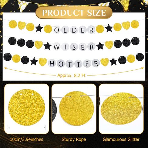 Set of 3 Friendship Bracelet Birthday Banner, 8.2 ft Pre-strung Older Wiser Hotter Party Decorations, Funny Glitter Birthday Banner for Women 30th 40th 50th 60th 70th 80th Birthday Sign in Saudi Arabia