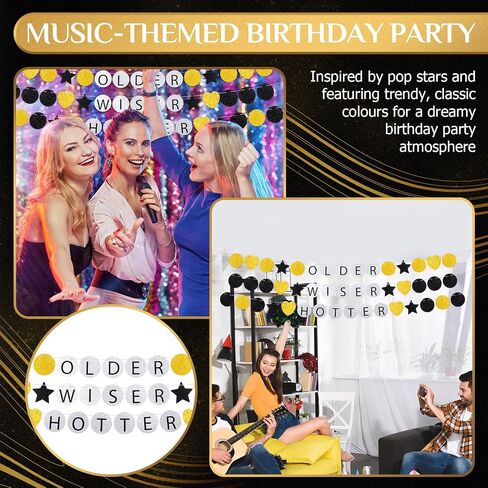Set of 3 Friendship Bracelet Birthday Banner, 8.2 ft Pre-strung Older Wiser Hotter Party Decorations, Funny Glitter Birthday Banner for Women 30th 40th 50th 60th 70th 80th Birthday Sign in Saudi Arabia