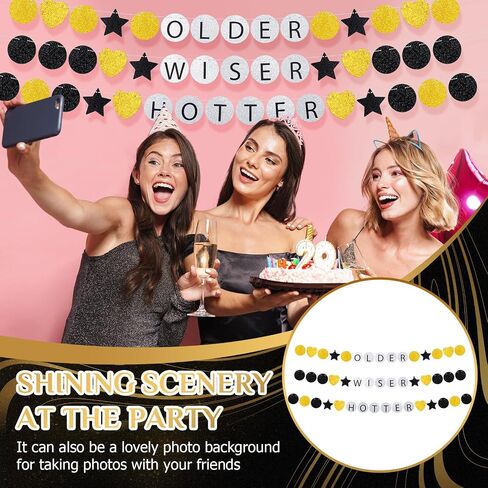 Set of 3 Friendship Bracelet Birthday Banner, 8.2 ft Pre-strung Older Wiser Hotter Party Decorations, Funny Glitter Birthday Banner for Women 30th 40th 50th 60th 70th 80th Birthday Sign in Saudi Arabia