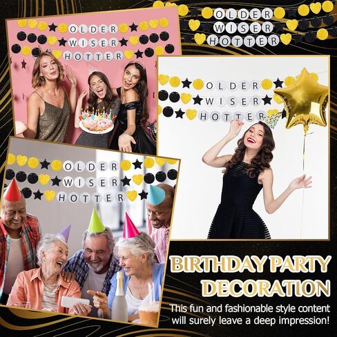 Set of 3 Friendship Bracelet Birthday Banner, 8.2 ft Pre-strung Older Wiser Hotter Party Decorations, Funny Glitter Birthday Banner for Women 30th 40th 50th 60th 70th 80th Birthday Sign in Saudi Arabia