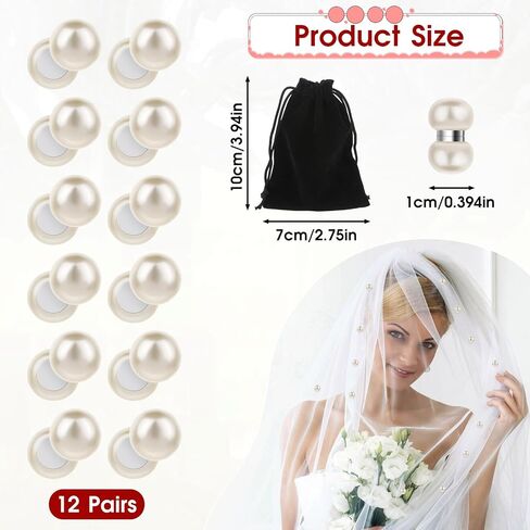 Prasacco 24 Pcs/12 Pairs Wedding Veil Weights, Double Sided Pearl Veil Weights Wedding Pearls Magnetic Pearl Bridal Veil Weights Bridal Veil Weights for Women Girls Clothing Dress Decoration in Saudi Arabia