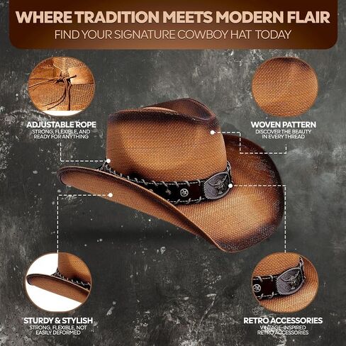 Cowboy Hat Men's Women's Classic Straw Cowgirl Hat - in Saudi Arabia