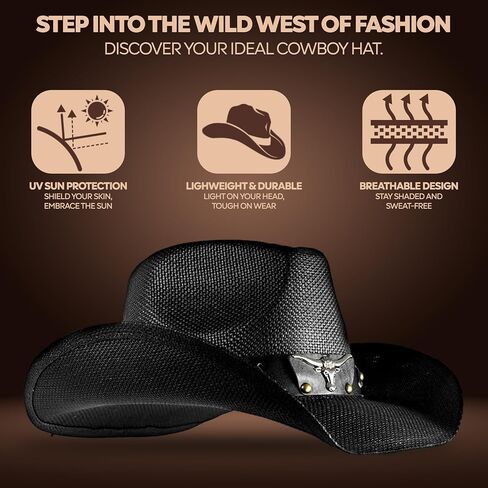 Cowboy Hat Men's Women's Classic Straw Cowgirl Hat - in Saudi Arabia
