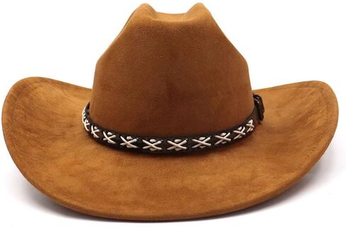 قبعة رعاة البقر الغربية من جلد الغزال للنساء والرجال بحافة واسعة قبعة رعاة البقر الكلاسيكية مع حزام مشبك قبعة فيدورا in Kuwait