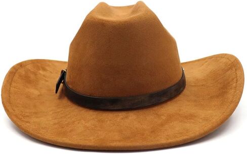 قبعة رعاة البقر الغربية من جلد الغزال للنساء والرجال بحافة واسعة قبعة رعاة البقر الكلاسيكية مع حزام مشبك قبعة فيدورا in Kuwait