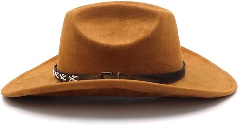 قبعة رعاة البقر الغربية من جلد الغزال للنساء والرجال بحافة واسعة قبعة رعاة البقر الكلاسيكية مع حزام مشبك قبعة فيدورا in Kuwait