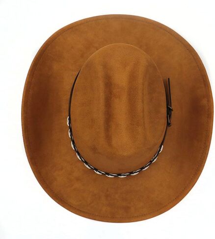 قبعة رعاة البقر الغربية من جلد الغزال للنساء والرجال بحافة واسعة قبعة رعاة البقر الكلاسيكية مع حزام مشبك قبعة فيدورا in Kuwait