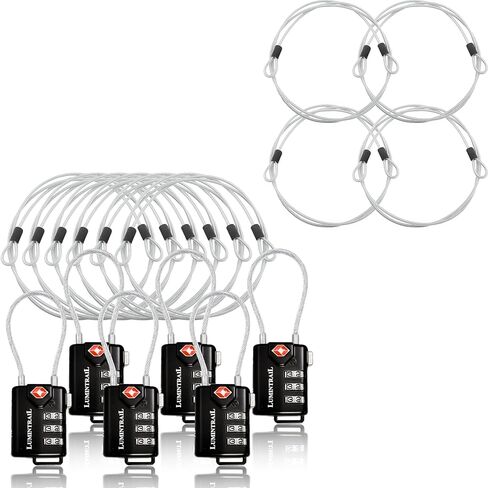 قفل Lumintrail مكون من 3 أرقام معتمد من إدارة أمن المواصلات الأمريكية، حزمة من 6 قطع مع عشرة كابلات بطول 4 أقدام in Kuwait