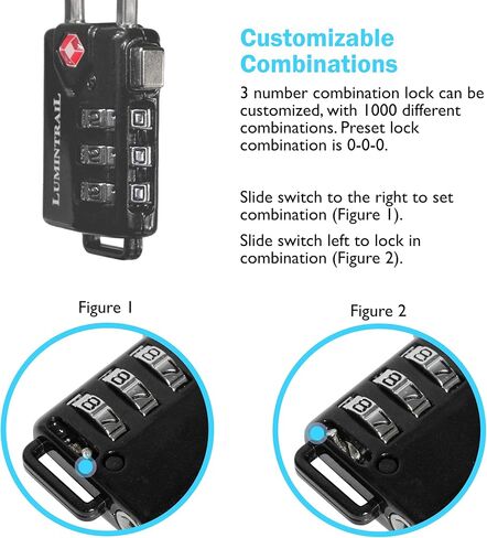 قفل Lumintrail مكون من 3 أرقام معتمد من إدارة أمن المواصلات الأمريكية، حزمة من 6 قطع مع عشرة كابلات بطول 4 أقدام in Kuwait