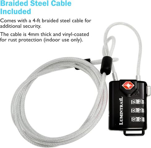قفل Lumintrail مكون من 3 أرقام معتمد من إدارة أمن المواصلات الأمريكية، حزمة من 6 قطع مع عشرة كابلات بطول 4 أقدام in Kuwait