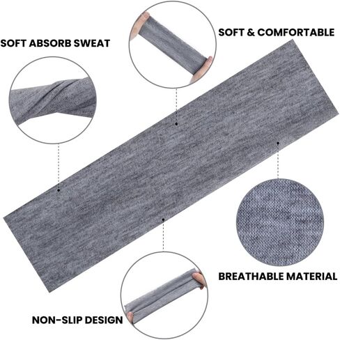 12 قطعة من عصابات الرأس النسائية غير القابلة للانزلاق عصابات شعر اليوغا للفتيات الرياضية والجري والتمرين من القماش الناعم باللون الأسود والأبيض والرمادي عصابات رأس مرنة للنساء إكسسوارات الشعر in Kuwait