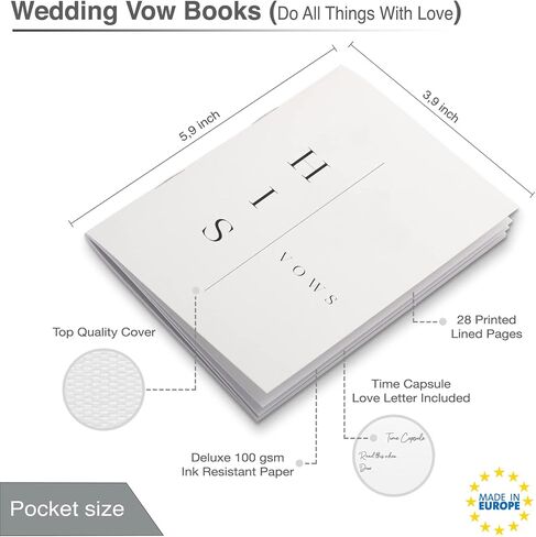 UNITED ESELL Modern Wedding Vow Books His and Hers - Bride and Wedding Notebook with 28 Pages - 5,9" x 3.9"- Great for Vow Renewal - Bridal Shower Gifts – Booklet - Bonus Time Capsule Love in Saudi Arabia