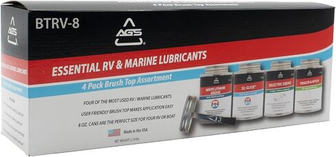 مجموعة AGS Automotive Solutions 8oz Brush Top Lubricant Assortment RV - تتضمن شحم عازل، ومواد تشحيم للربط والسحب، ومواد تشحيم متعددة الأغراض، وشحم ليثيوم أبيض (4 عبوات) in Saudi Arabia