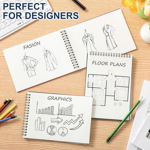 Graph Paper Spiral Notepad A5 Top Wirebound Notepad Grid Notebook Steno Pads Memo Notebook Grid Paper 140 Pages for Writing Sketching Drawing Office Supplies(Black,2 Pack) in Kuwait