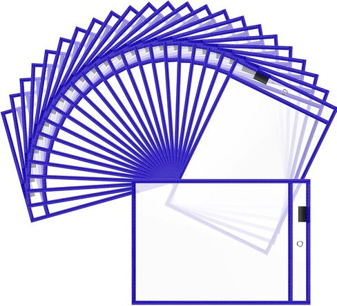 80 Pack Job Ticket Holders 9 x 12 Inch Reusable Dry Erase Pockets 8.5 x 11 Inch Tickets Shop Ticket Holders Plastic Clear Sleeves Hanging Sheet Protectors Work Order Office School Supplies (Blue) in Saudi Arabia