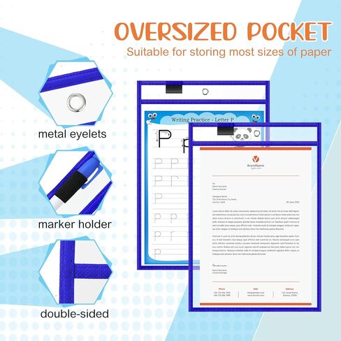 80 Pack Job Ticket Holders 9 x 12 Inch Reusable Dry Erase Pockets 8.5 x 11 Inch Tickets Shop Ticket Holders Plastic Clear Sleeves Hanging Sheet Protectors Work Order Office School Supplies (Blue) in Saudi Arabia