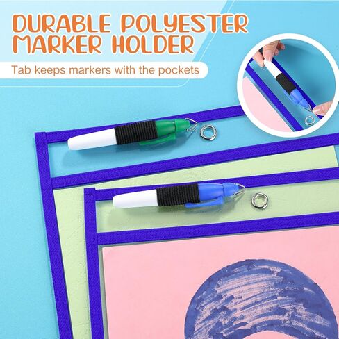 80 Pack Job Ticket Holders 9 x 12 Inch Reusable Dry Erase Pockets 8.5 x 11 Inch Tickets Shop Ticket Holders Plastic Clear Sleeves Hanging Sheet Protectors Work Order Office School Supplies (Blue) in Saudi Arabia