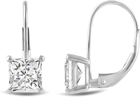 14K Solid Gold Earrings | Round Princess Cushion Oval Pear and Emerald Cut Cubic Zirconia|Lever back Drop and Dangle Basket Setting | 0.50 to 2.0 CTW | With Gift Box in Saudi Arabia
