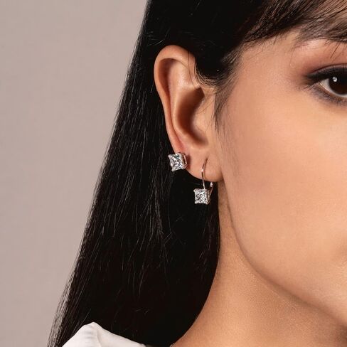 14K Solid Gold Earrings | Round Princess Cushion Oval Pear and Emerald Cut Cubic Zirconia|Lever back Drop and Dangle Basket Setting | 0.50 to 2.0 CTW | With Gift Box in Saudi Arabia