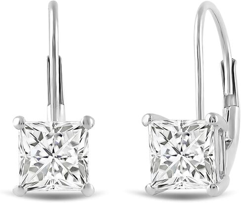 14K Solid Gold Earrings | Round Princess Cushion Oval Pear and Emerald Cut Cubic Zirconia|Lever back Drop and Dangle Basket Setting | 0.50 to 2.0 CTW | With Gift Box in Saudi Arabia