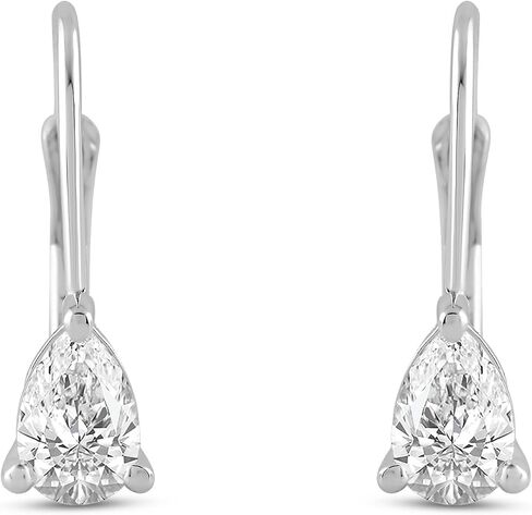 14K Solid Gold Earrings | Round Princess Cushion Oval Pear and Emerald Cut Cubic Zirconia|Lever back Drop and Dangle Basket Setting | 0.50 to 2.0 CTW | With Gift Box in Saudi Arabia
