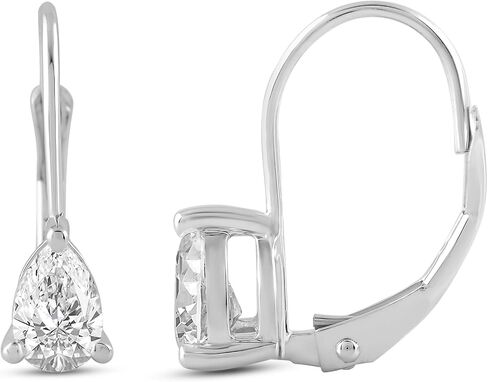 14K Solid Gold Earrings | Round Princess Cushion Oval Pear and Emerald Cut Cubic Zirconia|Lever back Drop and Dangle Basket Setting | 0.50 to 2.0 CTW | With Gift Box in Saudi Arabia