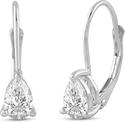 14K Solid Gold Earrings | Round Princess Cushion Oval Pear and Emerald Cut Cubic Zirconia|Lever back Drop and Dangle Basket Setting | 0.50 to 2.0 CTW | With Gift Box in Saudi Arabia