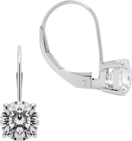 14K Solid Gold Earrings | Round Princess Cushion Oval Pear and Emerald Cut Cubic Zirconia|Lever back Drop and Dangle Basket Setting | 0.50 to 2.0 CTW | With Gift Box in Saudi Arabia