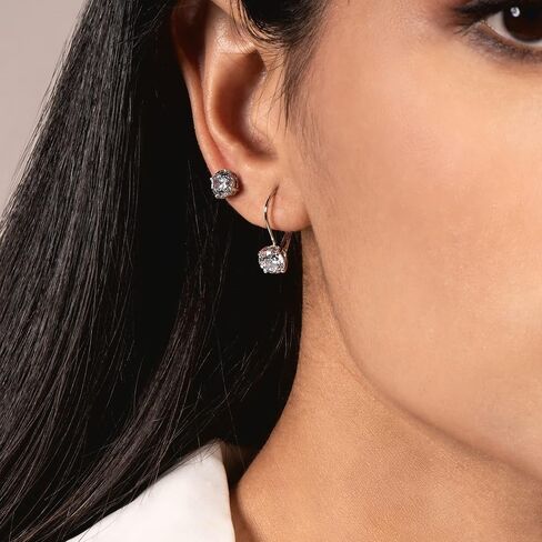 14K Solid Gold Earrings | Round Princess Cushion Oval Pear and Emerald Cut Cubic Zirconia|Lever back Drop and Dangle Basket Setting | 0.50 to 2.0 CTW | With Gift Box in Saudi Arabia
