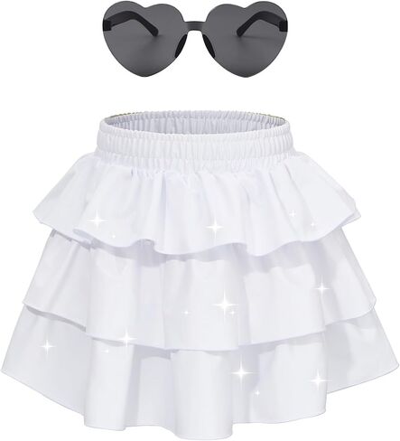 Century Star Girls' Sparkle Metallic Skirts Girls Layers Ruffle Sequin Skirt Tutu with Sunglasses for Kids Outfit for Girls in Saudi Arabia