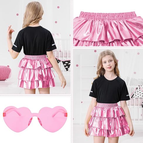 Century Star Girls' Sparkle Metallic Skirts Girls Layers Ruffle Sequin Skirt Tutu with Sunglasses for Kids Outfit for Girls in Saudi Arabia