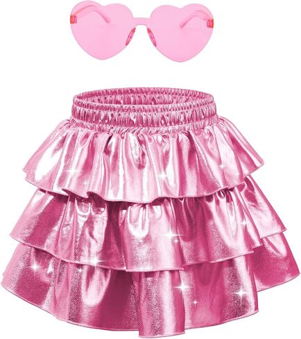 Century Star Girls' Sparkle Metallic Skirts Girls Layers Ruffle Sequin Skirt Tutu with Sunglasses for Kids Outfit for Girls in Saudi Arabia