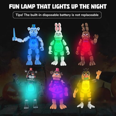 6PCS FNAF Action Figures Set with Fun Lights, 5.5IN Freely Deformable FNAF Collectible Toys – Great for Birthdays, Christmas, Halloween, Cake Toppers, Gaming Fans & Kids in Saudi Arabia