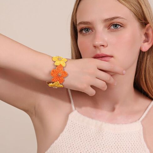 Raffia Flower Cuff Bracelet for Women, Floral Chunky Bangle Wide Open Cuff Statement Bracelet in Kuwait