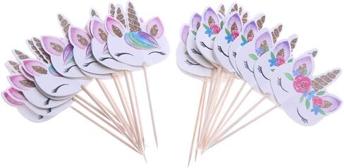 CCINEE 48pcs Rainbow Unicorn Cupcake Toppers Picks Double-Sided Paper Unicorn Cake Toppers for Birthday Party Dessert Decoration in Saudi Arabia
