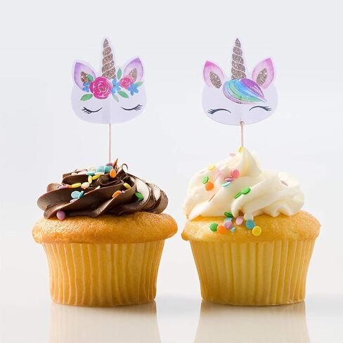 CCINEE 48pcs Rainbow Unicorn Cupcake Toppers Picks Double-Sided Paper Unicorn Cake Toppers for Birthday Party Dessert Decoration in Saudi Arabia