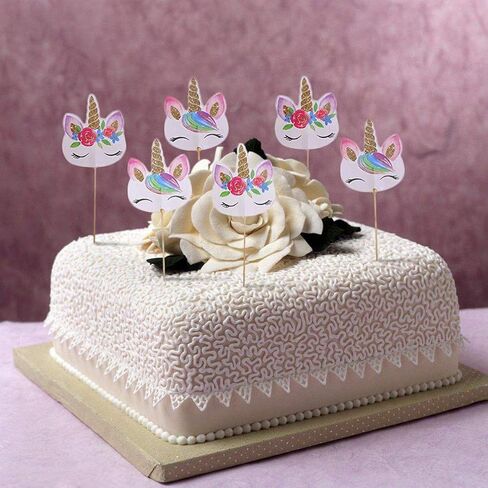 CCINEE 48pcs Rainbow Unicorn Cupcake Toppers Picks Double-Sided Paper Unicorn Cake Toppers for Birthday Party Dessert Decoration in Saudi Arabia