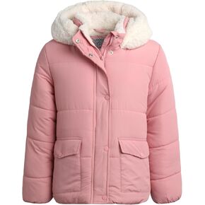 Girls' Heavyweight Puffer Jacket - Polar Fleece Lined Winter Jacket for Girls with Sherpa Collar and Hood (7-16)