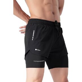 2 in 1 Workout Running Shorts for Men, Quick Dry Lightweight Athletic Gym Shorts, Sports Training Shorts