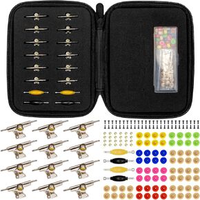 Fingerboard Repair Kit -Includes Case & Tools-Mini Finger Skateboard Parts Include 12 Brackets 48 Multicolour Wheels 52 Screws 24 Nuts 2 Screwdriver for 96mm (Trucks-30mm & Bag)