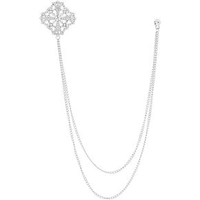 Elegant Cross Suit Pin with Double Hanging Chains Snowflake Brooch Collar Lapel Pin for Men Shirt Suit Tuxedo Tie Suit Stud Amulet Suit Accessories Jewelry Gifts