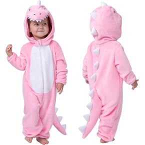 Spooktacular Creations Halloween Baby Dinosaur Pajama, Pink Toddler Hooded Jumpsuit Sleepwear for Halloween Cosplay Costume
