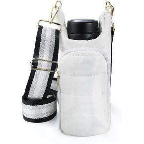 Puffer Water Bottle Holder Quilted Hydrobag Sports Pouch Bag with Adjustable Shoulder Strap Flask Sling Bag