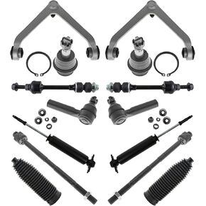 TRQ Front Steering & Suspension Kit Ball Joint Control Arm with Ball Joint Shock Absorber Steering Rack & Pinion Bellow Sway Bar Stabilizer Link Tie Rod Compatible with Dodge CH4512100