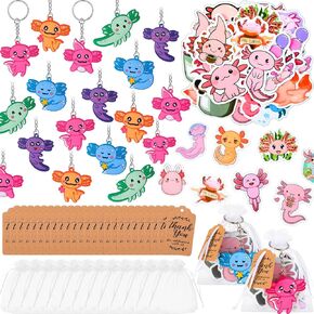 Axolotl Party Supplies Set Axolotl Birthday Party Supplies Include Axolotl Keychain Axolotl Stickers Thank You Kraft Tags Organza Bags for Axolotl Birthday Party Decoration Reward