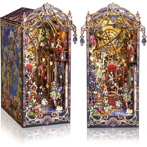 DIY Book Nook Kit with LED Lights - 3D Wooden Puzzle Book Nook Kits for Adults and Teens, Booknook DIY Miniature Book Nooks Shelf Decor