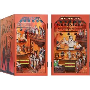 Book Nook Kit, Diorama，DIY Miniature Dollhouse Booknook Kit, 3D Wooden Puzzle Bookend Bookshelf Insert Decor with LED Light for Teens and Adults(Rock Time)