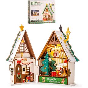 Rowood Miniature House Kit Christmas,Miniature Dollhouse Kits for Adults,Mini House Toy Building Kit,Craft Kits for Women Girls on Christmas-Twinkling Christmas House