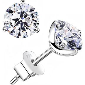 Moissanite Stud Earrings for Women, 0.5-2ct 18K White Gold Plated S925 Sterling Silver Earrings, D Color VVS1 Round Brilliant Diamond Earrings Hypoallergenic Earrings Best Gift for Women Girls Wife Her